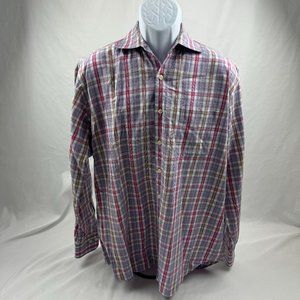 Peter Millar Mens L Cotton Multicolored Check Long Sleeve Button Up Shirt EUC